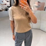 T-shirt em Lã Merino & Caxemira em Camel e Cinza | SEMICOUTURE