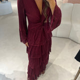 Vestido em Tricot Bordeaux com Folhos Marcela | CECILIA PRADO