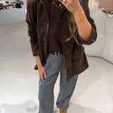 Blazer em Camurça Castanho Flora | Semicouture