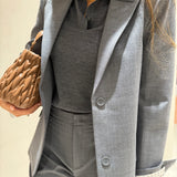 Blazer Oversize em Lã Cinza Isabella | SEMICOUTURE