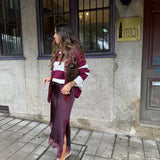Polo Luka em Malha Leve com Risca Larga Bordeaux | VIOLETA