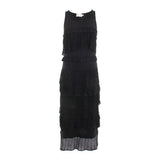 Vestido midi Cecilia Prado em malha tricotada preto com folhos