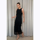 Vestido midi Cecilia Prado em malha tricotada preto com folhos