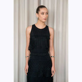 Vestido midi Cecilia Prado em malha tricotada preto com folhos