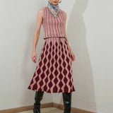 Saia Midi em Tricot Bordeaux e Rosa Francis | CECILIA PRADO