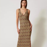 Vestido midi TWINSET em malha lurex bicolor