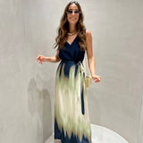 Saia midi Ottod'ame acetinada com print tie dye azul