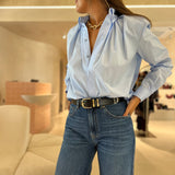 Camisa em Popeline Azul Francesca | SEMICOUTURE