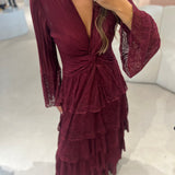 Vestido em Tricot Bordeaux com Folhos Marcela | CECILIA PRADO