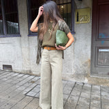 Calça Pantalona em Sarja Sálvia | VIOLETA