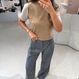 T-shirt em Lã Merino & Caxemira em Camel e Cinza | SEMICOUTURE