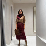 Saia em Tricot Bordeaux com Folhos Mara | CECILIA PRADO