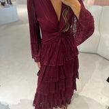 Vestido em Tricot Bordeaux com Folhos Marcela | CECILIA PRADO