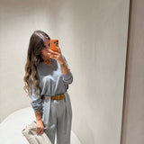 Calça Pantalona em Lã Cinza Juana | SEMICOUTURE