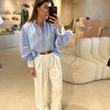 Calça pantalona branca com pregas