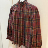 Blusa com Gola de Folhos Xadrez Bordeaux | VIOLETA