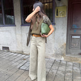 Calça Pantalona em Sarja Sálvia | VIOLETA