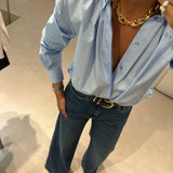 Camisa em Popeline Azul Francesca | SEMICOUTURE