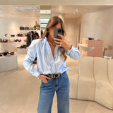 Camisa em Popeline Azul Francesca | SEMICOUTURE