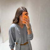 Calça Pantalona em Lã Cinza Juana | SEMICOUTURE