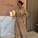 Conjunto camisa e saia Ottod'ame em linho bege