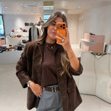 Blazer em Camurça Castanho Flora | Semicouture