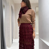 Saia em Tricot Bordeaux com Folhos Mara | CECILIA PRADO