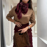 Saia em Tricot Bordeaux com Folhos Mara | CECILIA PRADO