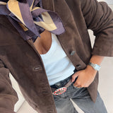Blazer em Camurça Castanho Flora | Semicouture
