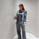 Blazer Oversize em Lã Cinza Isabella | SEMICOUTURE