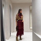 Saia em Tricot Bordeaux com Folhos Mara | CECILIA PRADO