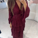 Vestido em Tricot Bordeaux com Folhos Marcela | CECILIA PRADO