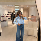 Camisa em Popeline Azul Francesca | SEMICOUTURE