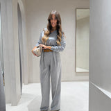 Calça Pantalona em Lã Cinza Juana | SEMICOUTURE