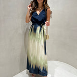 Saia midi Ottod'ame acetinada com print tie dye azul