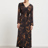Vestido Midi Acetinado Estampado com Cinto e Decote em V | ottod'ame