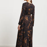 Vestido Midi Acetinado Estampado com Cinto e Decote em V | ottod'ame