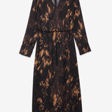 Vestido Midi Acetinado Estampado com Cinto e Decote em V | ottod'ame