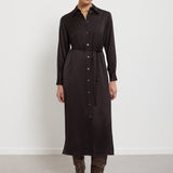 Vestido Camiseiro Longo Acetinado Castanho | ottod'ame