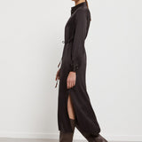 Vestido Camiseiro Longo Acetinado Castanho | ottod'ame