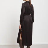 Vestido Camiseiro Longo Acetinado Castanho | ottod'ame