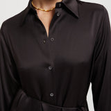 Vestido Camiseiro Longo Acetinado Castanho | ottod'ame
