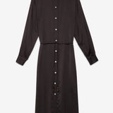 Vestido Camiseiro Longo Acetinado Castanho | ottod'ame