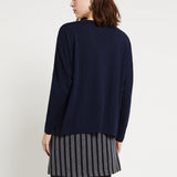 Camisola em Lã Merino Azul Marinho com Decote em V | ottod'ame
