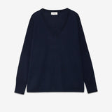 Camisola em Lã Merino Azul Marinho com Decote em V | ottod'ame