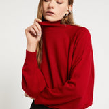 Camisola em Lã Merino Vermelha de Gola Alta | ottod'ame
