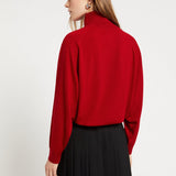 Camisola em Lã Merino Vermelha de Gola Alta | ottod'ame