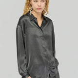 Camisa Oversized em Seda Cinza Conchita | SEMICOUTURE