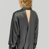 Camisa Oversized em Seda Cinza Conchita | SEMICOUTURE