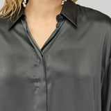Camisa Oversized em Seda Cinza Conchita | SEMICOUTURE